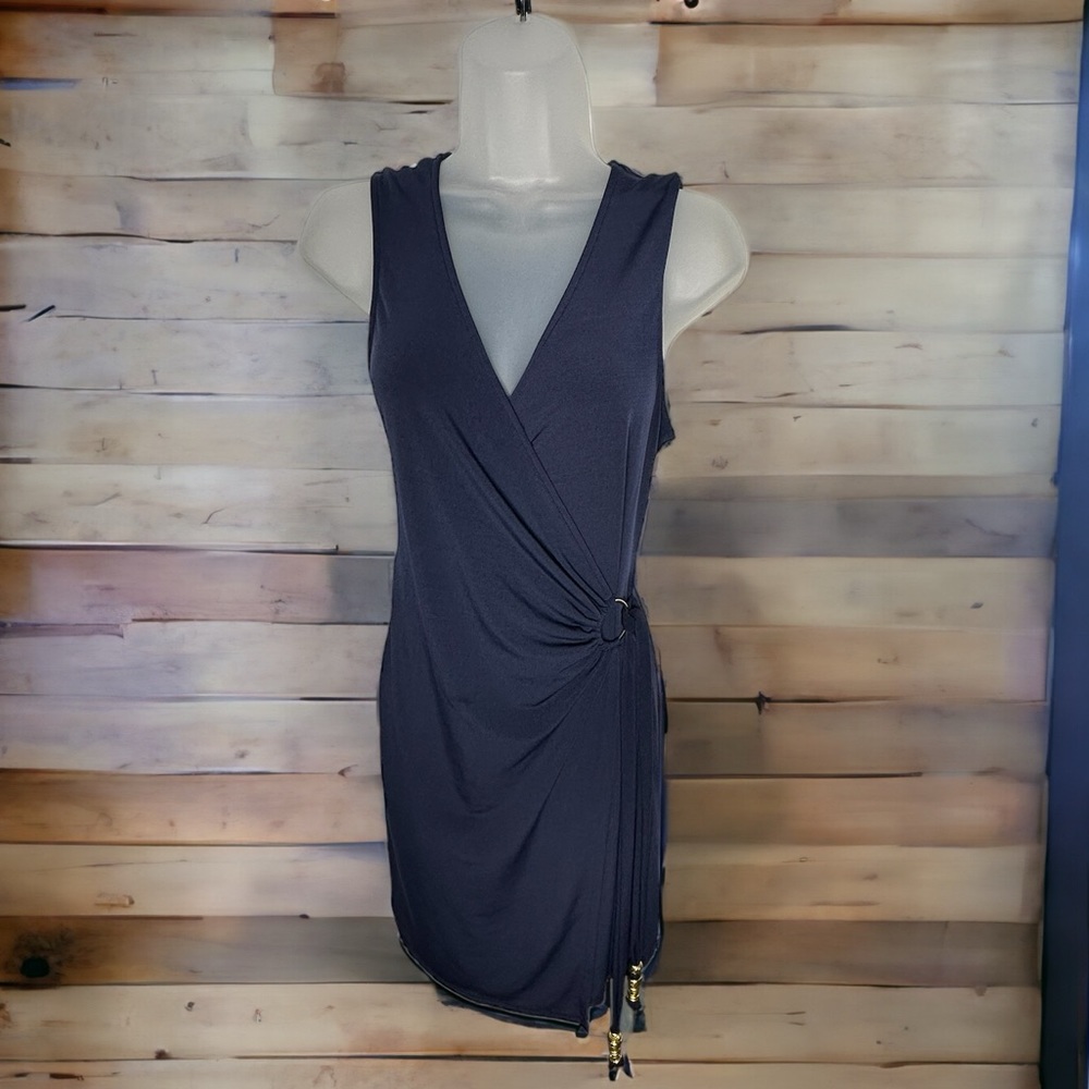 Ann Cole Blue Wrap Dress w Gold Hardware